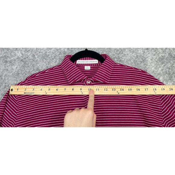 Holderness Bourne Mens Egan Polo Shirt Golf Performance Stripe Pima Red White L - Picture 10 of 13